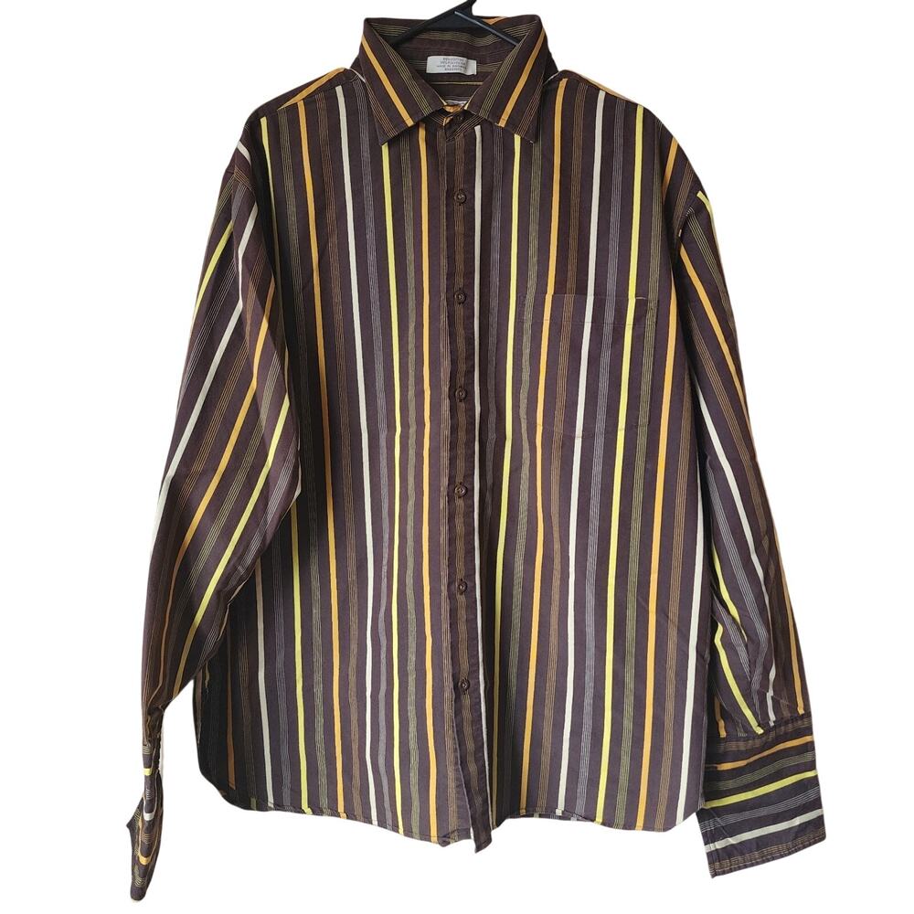 Vintage Eighty Eight Shirt Mens Size XL Long Sleeve Striped 80s 90s Brown